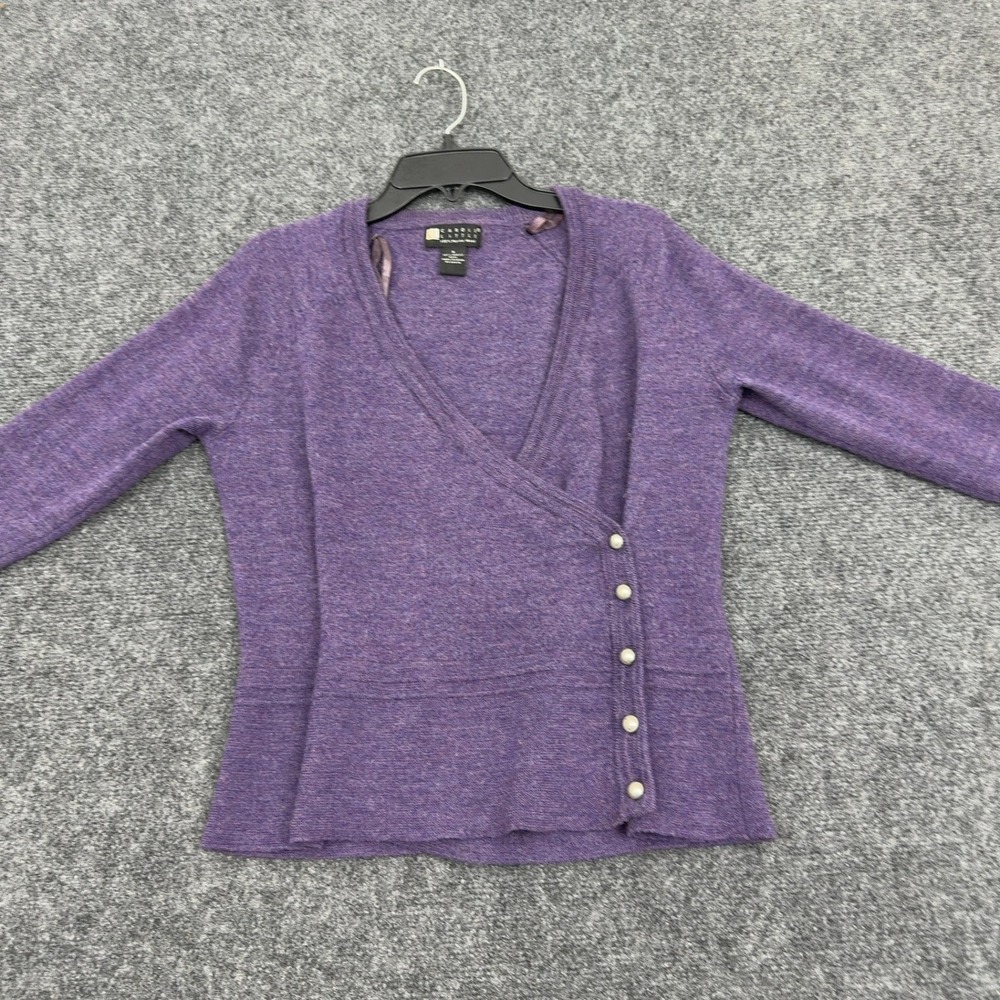 Carole Little Sweater Women S Purple Merino Wool Wrap Button Front Classic